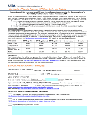 Confirmation of Financial Resources CFR Form for F 1 Visa International Utsa