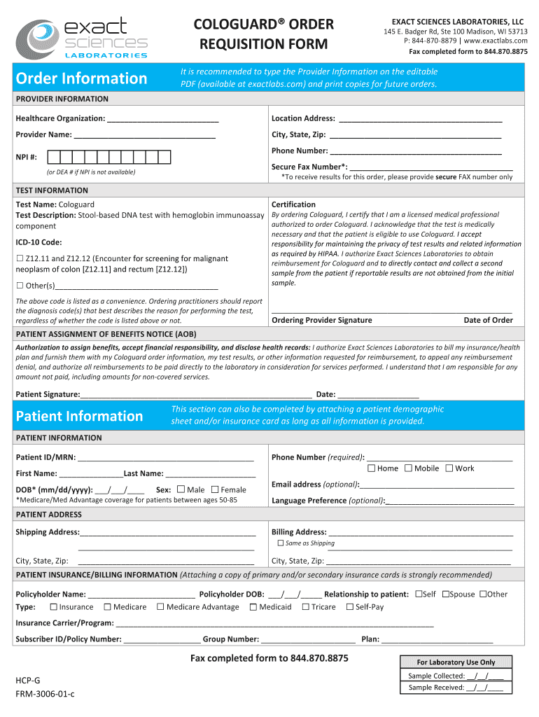 Cologuard Order Form