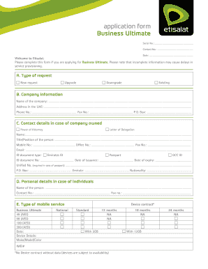 Etisalat Application  Form