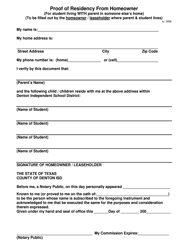  Proof of Residency Texas Form 2009