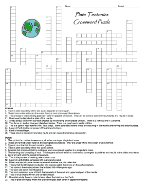 Plate Tectonics Crossword Puzzle Answer Key  Form