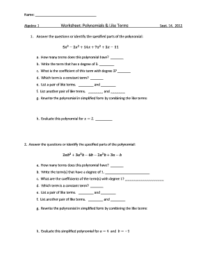 Worksheet Polynomials and Like Terms Answer Key  Form