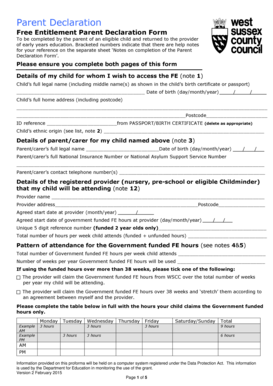 West Sussex Parent Declaration Form