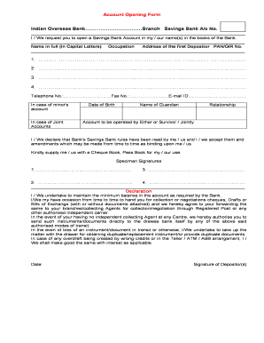 Indian Overseas Bank Account Opening Form for Resident Individuals Part 1