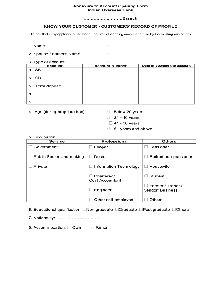 Iob Kyc Form