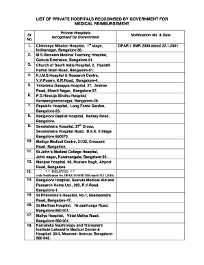 Medical Reimbursement Hospital List in Karnataka  Form