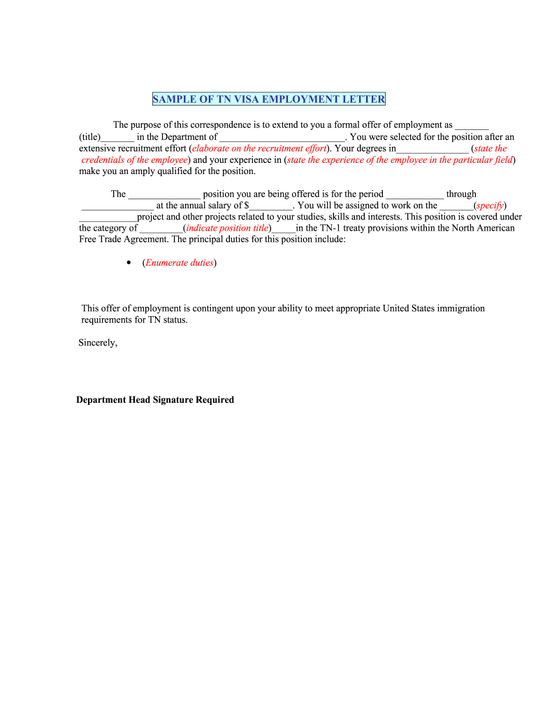 Sample Tn Visa Letter for Engineer  Form