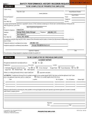 Safety Performance History Form