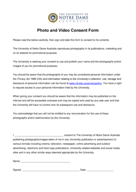 Consent Form PhotoVideo the University of Notre Dame Australia