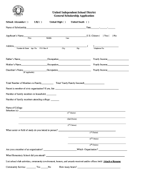 United Independent School District General Scholarship Application  Form