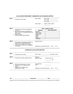 Combustion Air Calculation Worksheet  Form