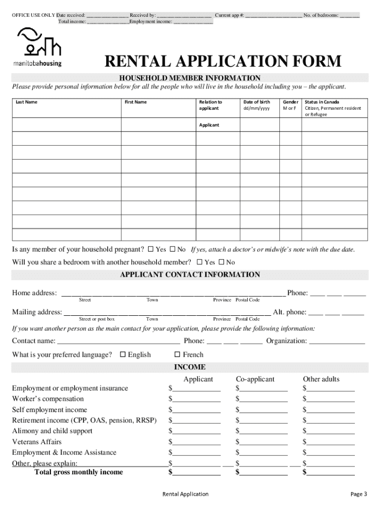 Manitoba Housing Application  Form