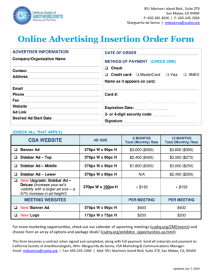 Online Advertising Insertion Order Form California Society of Csahq