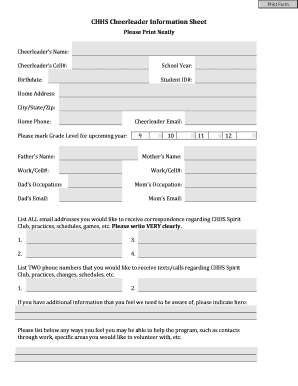 Cheerleader Information Sheet