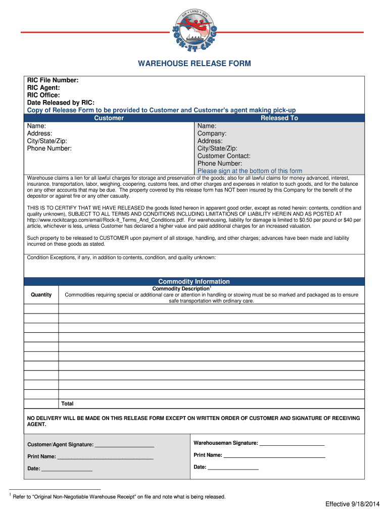 Warehouse Release Form Template