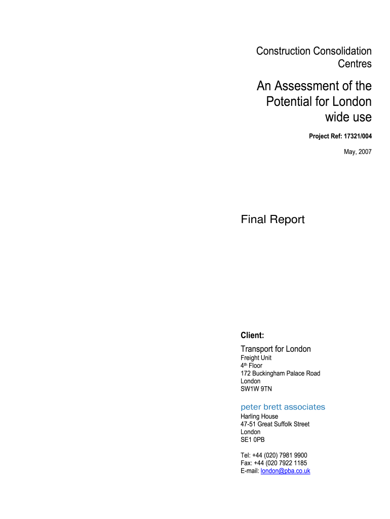 Construction Consolidation Centres  an Assessment   Tfl Gov  Form