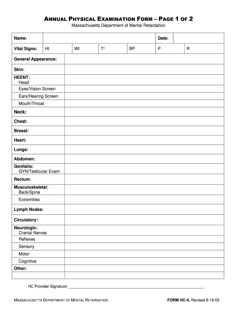  ANNUAL PHYSICAL EXAMINATION FORM PAGE 1 of 2 2003