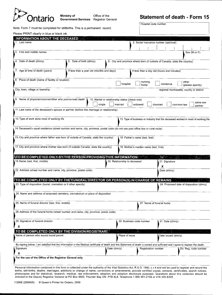 Statement of Death Form 15