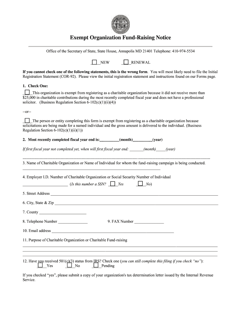 Exempt Organization Fund Raising Notice Form