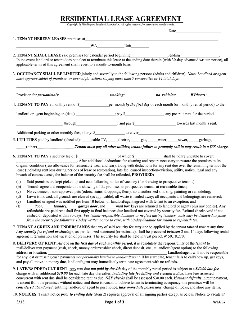 Washington Residential Lease Agreement  Form