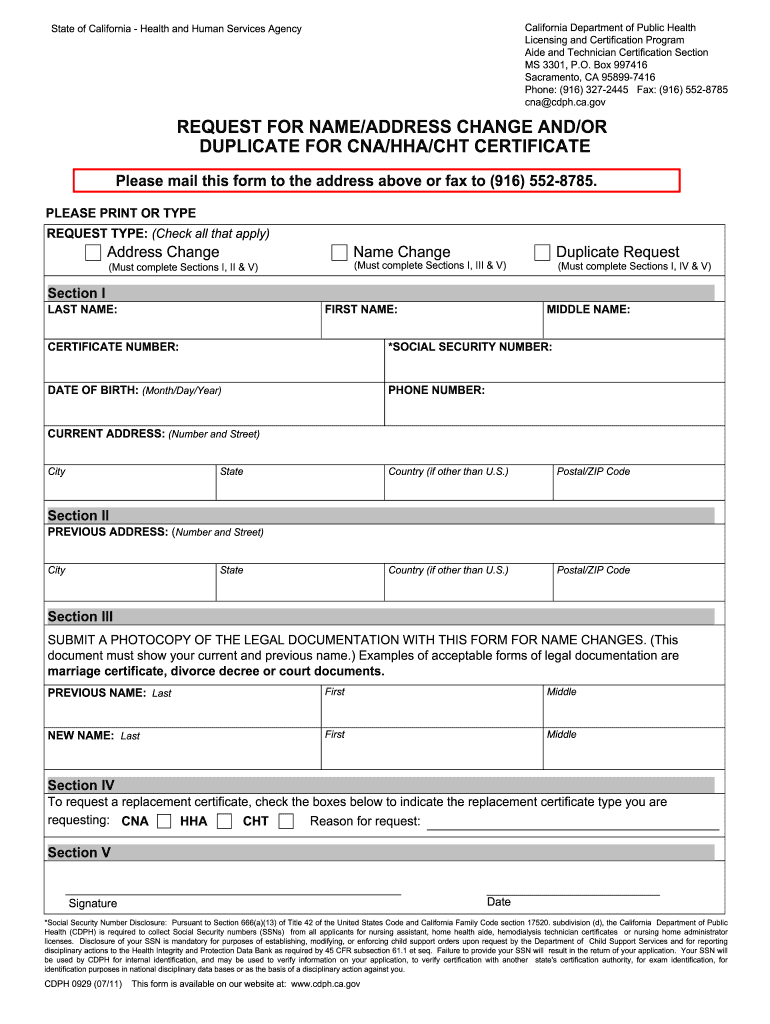 Cna Change of Address  Form