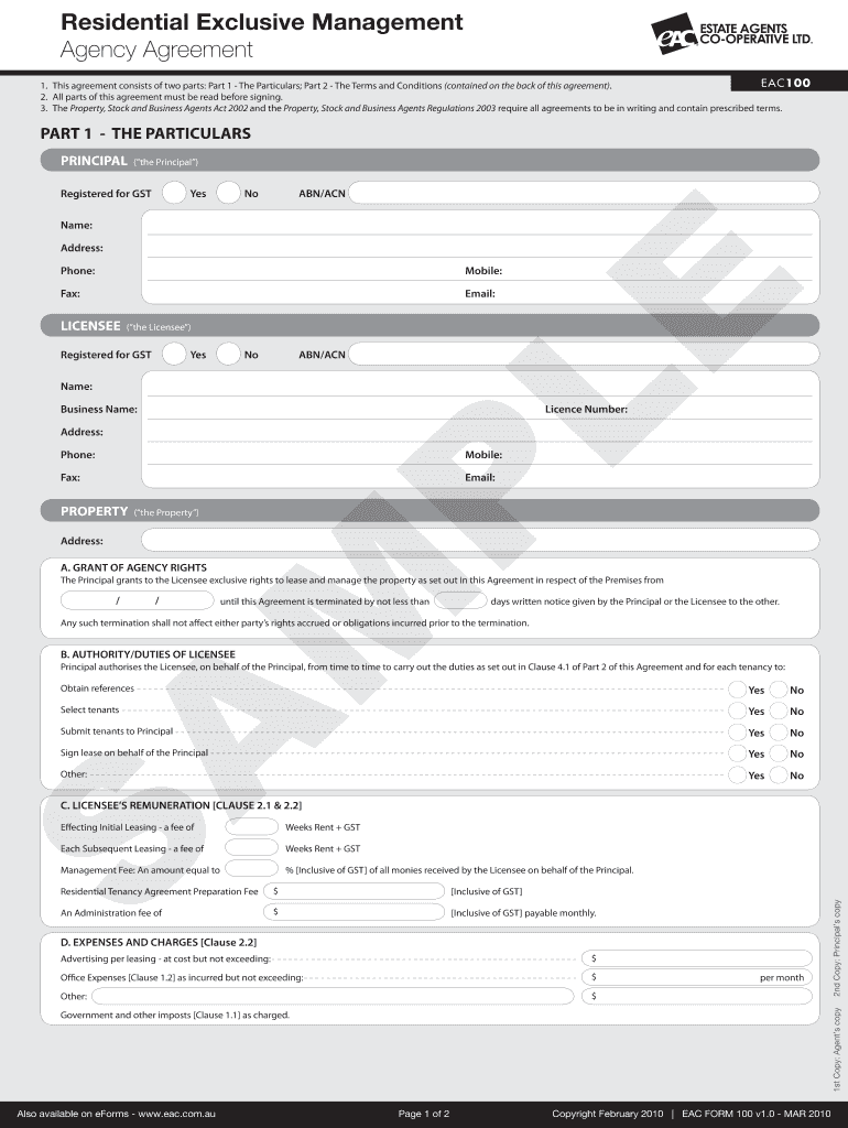 Residential Exclusive Management  Form