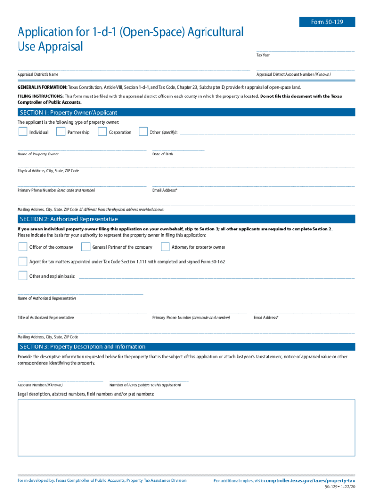  Fillable Online 50 129 Application for 1 D 1 Open Space 2022-2024