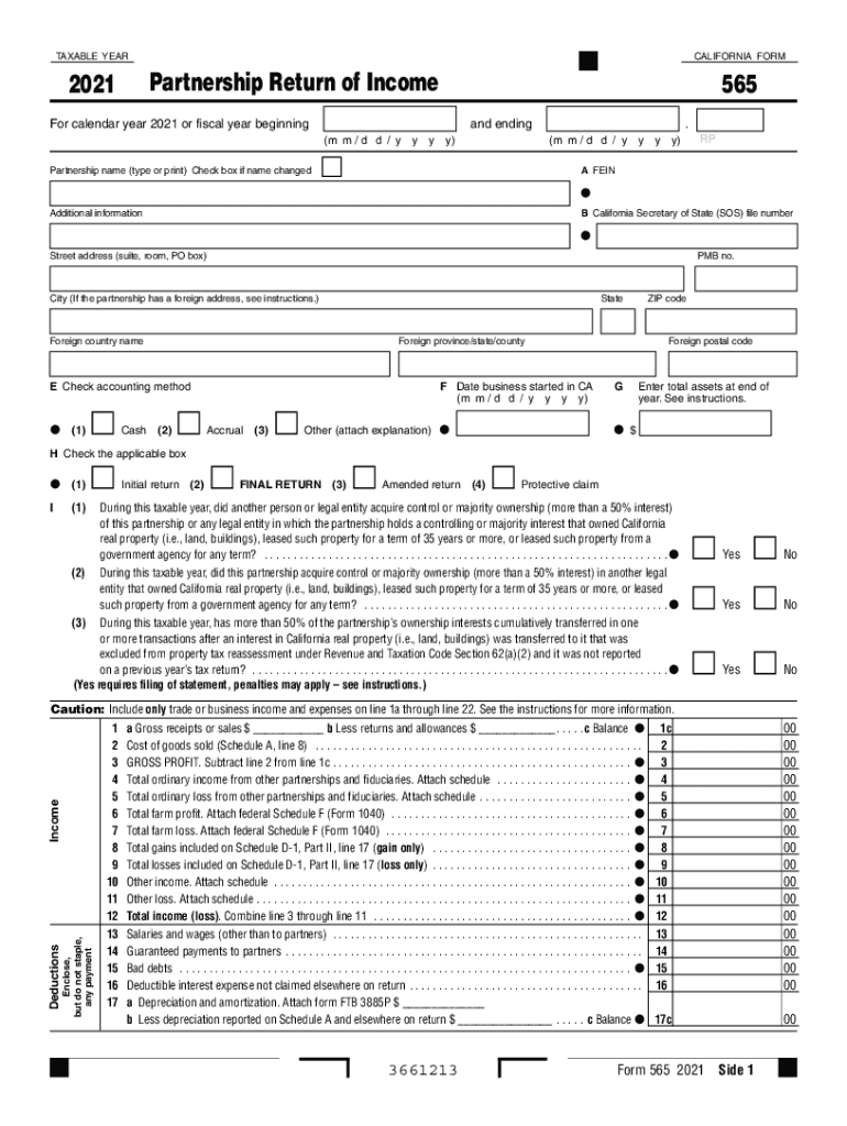  California Form 565 Partnership Return of Income , California Form 565, Partnership Return of Income 2021-2024