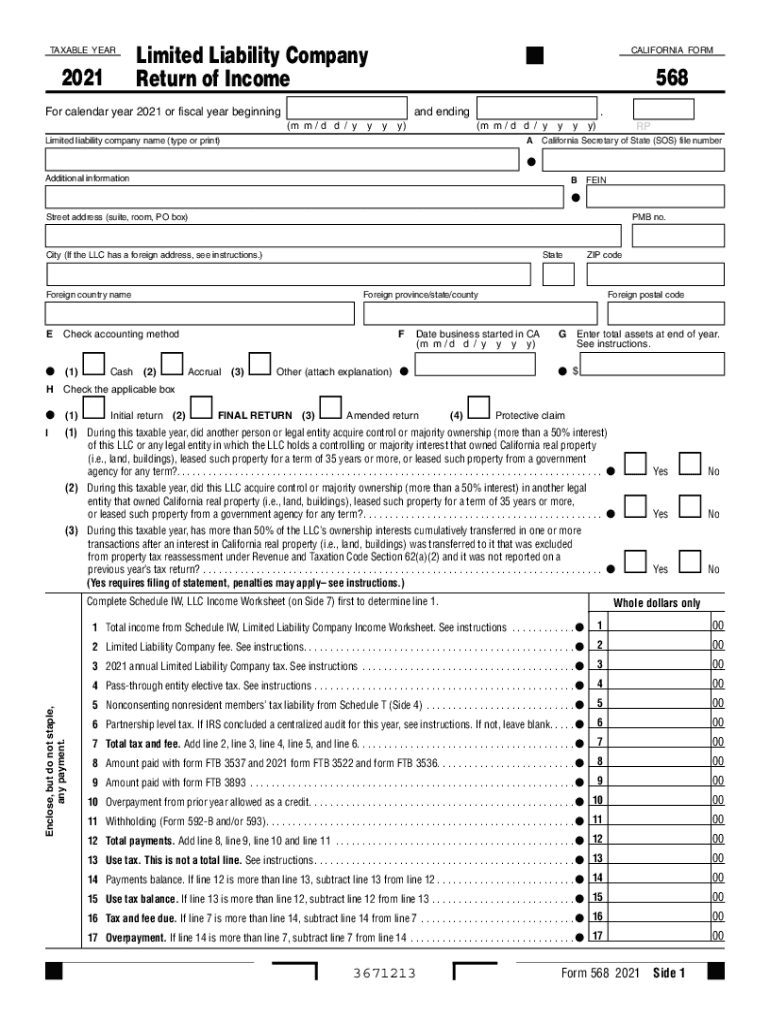  FORM 568 Limited Liability Company Return of Income , FORM 568, Limited Liability Company Return of Income 2021-2024