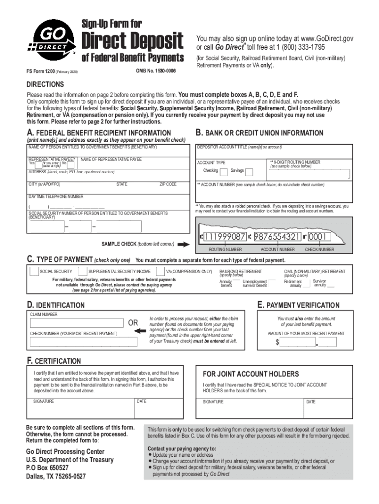  Form Direct Deposit Benefit 2020-2024