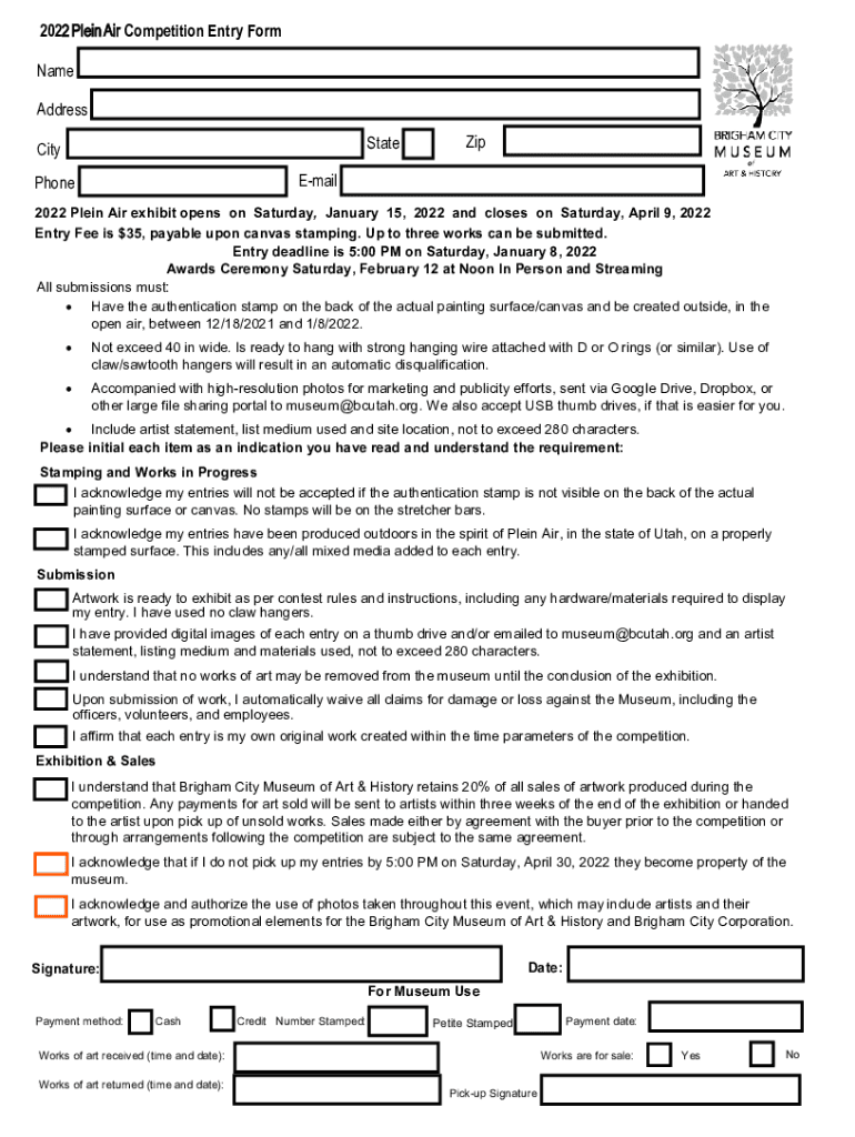 Plein Air Competition Entry Form