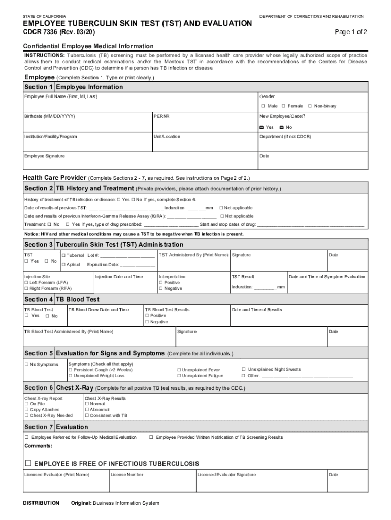 DEPARTMENT of CORRECTIONS EMPLOYEE TUBERCULIN SKIN TEST  Form