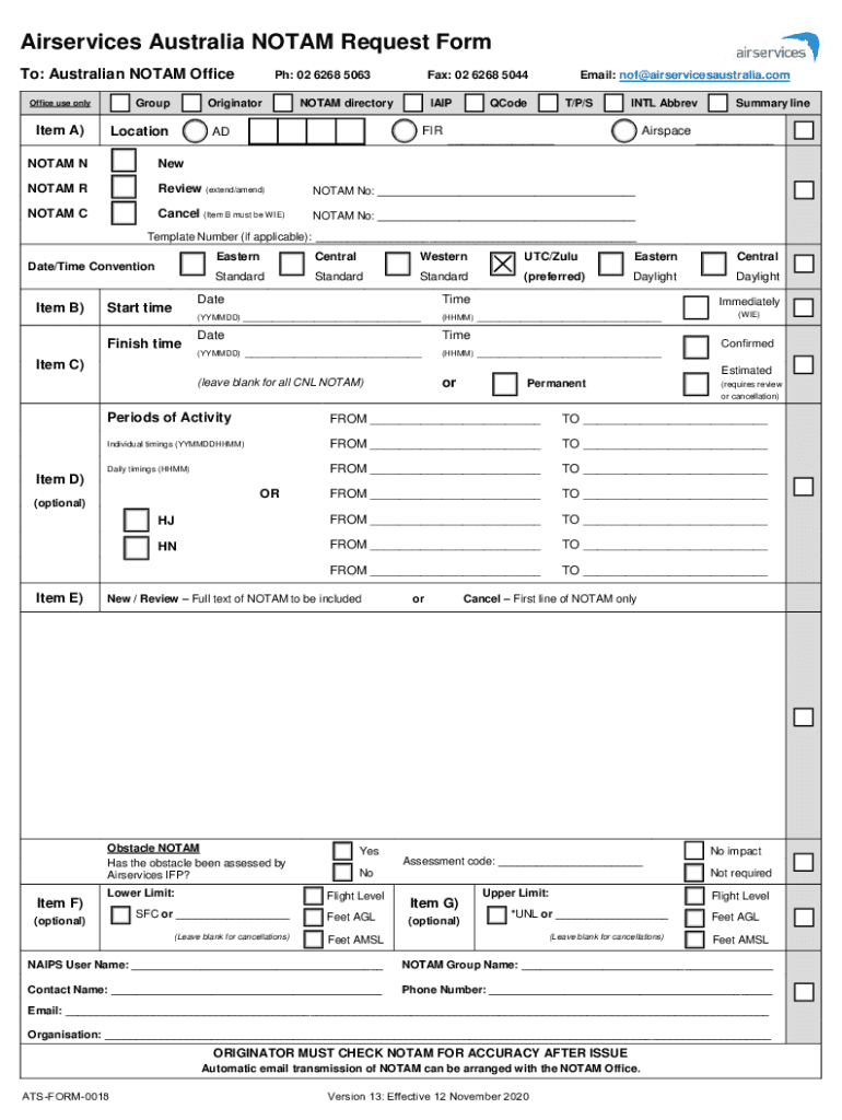 Naips Notam FormAirservices Australia NOTAM Request Form