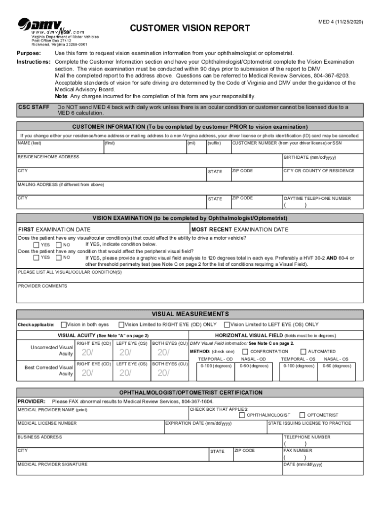 Form MED4 &amp;quot;Customer Vision Report&amp;quot; Virginia TemplateRoller