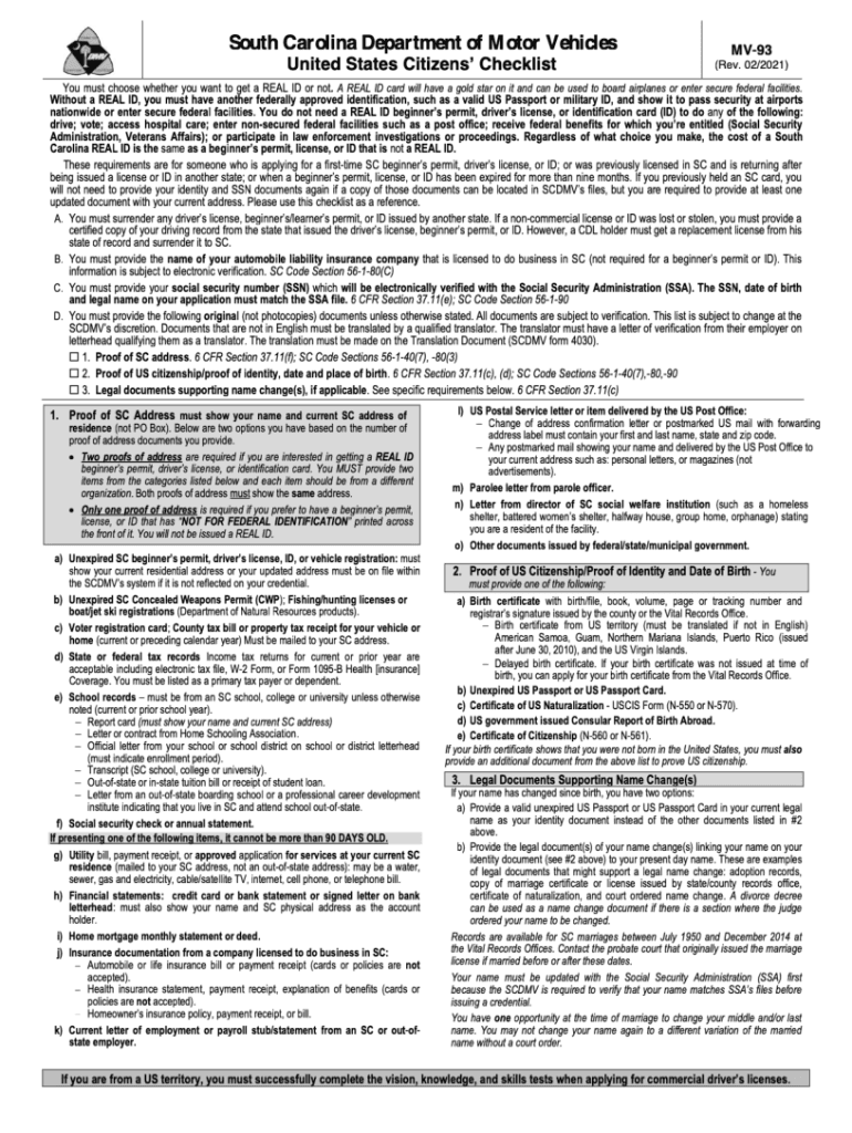 Sc Real ID Form Mv 93