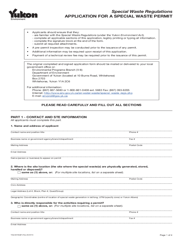 Www pdfFiller Com14627401 Yg4481epdfFillable Online APPlICATION for a SPECIAl WASTE PERMIT  Form