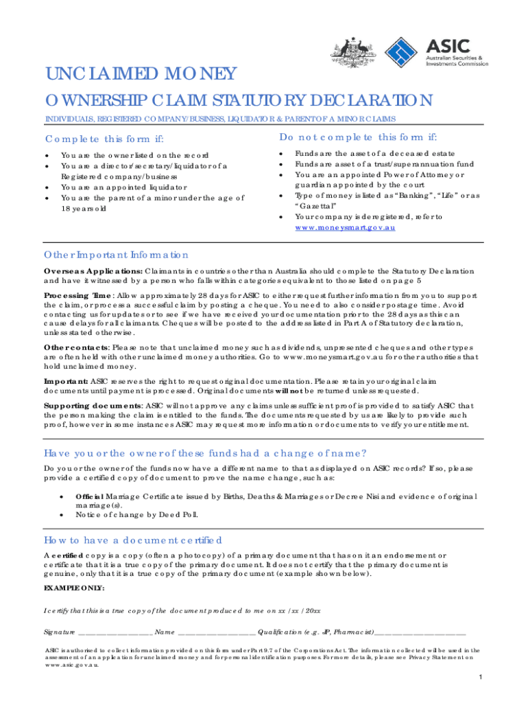 Ownership Statutory Declaration  Form