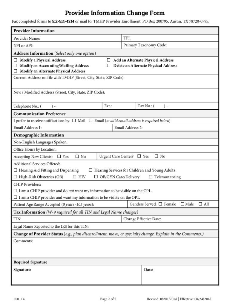  Provider Information Change Form Instructions Gene 2018-2024