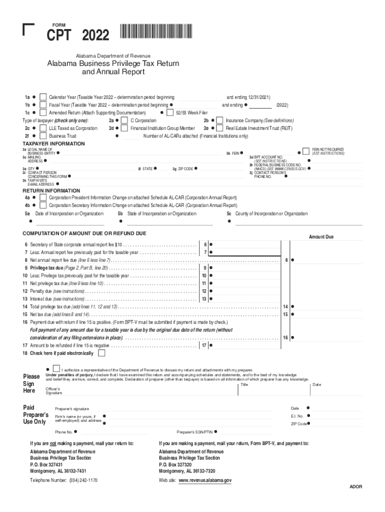 Alabama Business Privilege Tax 20222024 Form Fill Out and Sign