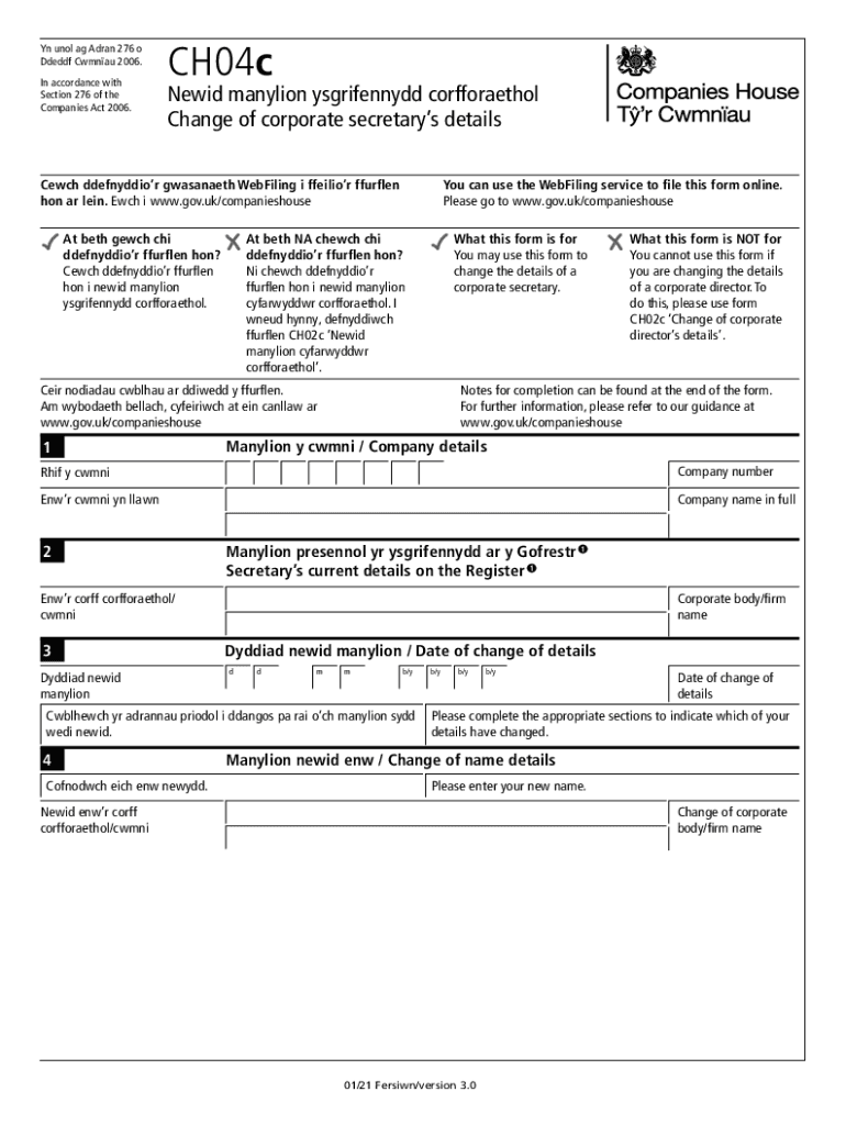 Assets Publishing Service Gov UkgovernmentCH04c Newid Manylion Ysgrifennydd Corfforaethol Change of  Form