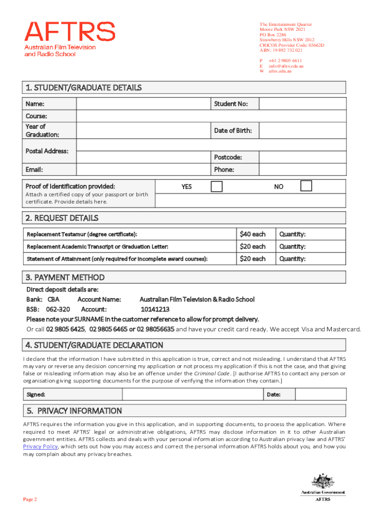 Application for Special Financial Assistance  Form