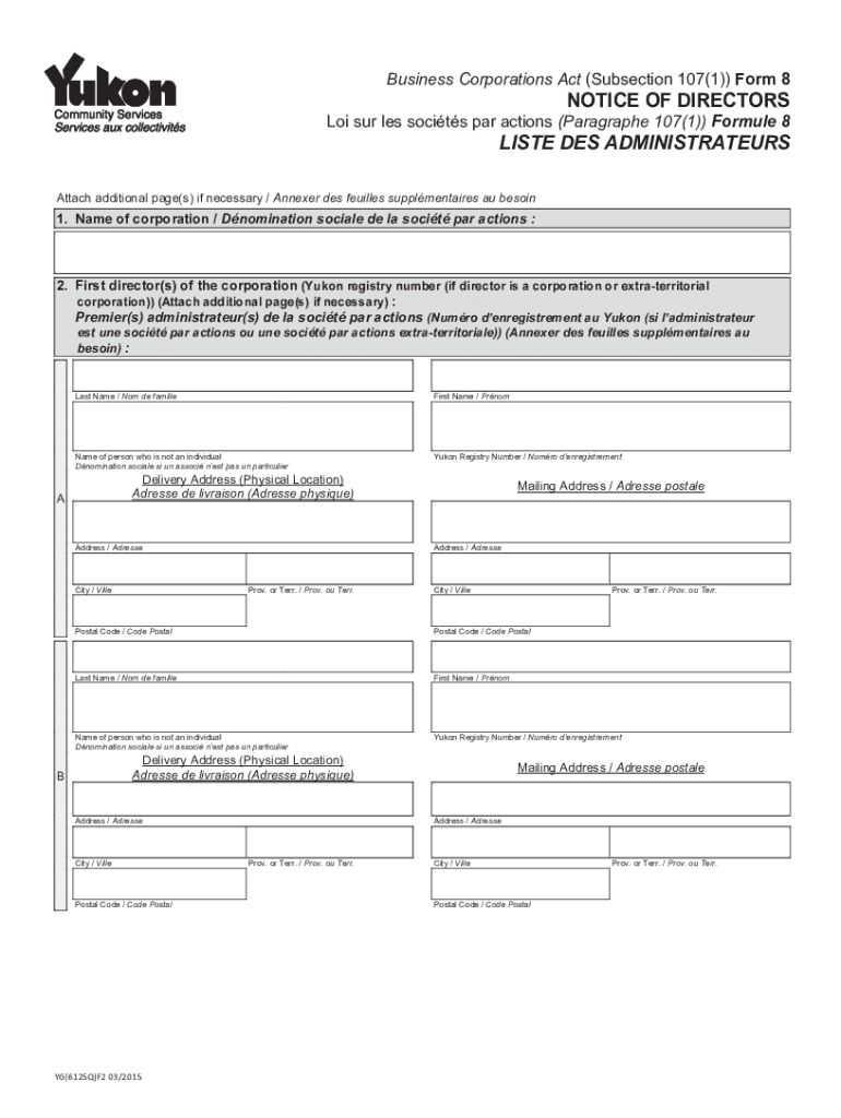 Business Corporations Act Subsection 1071 Form 8