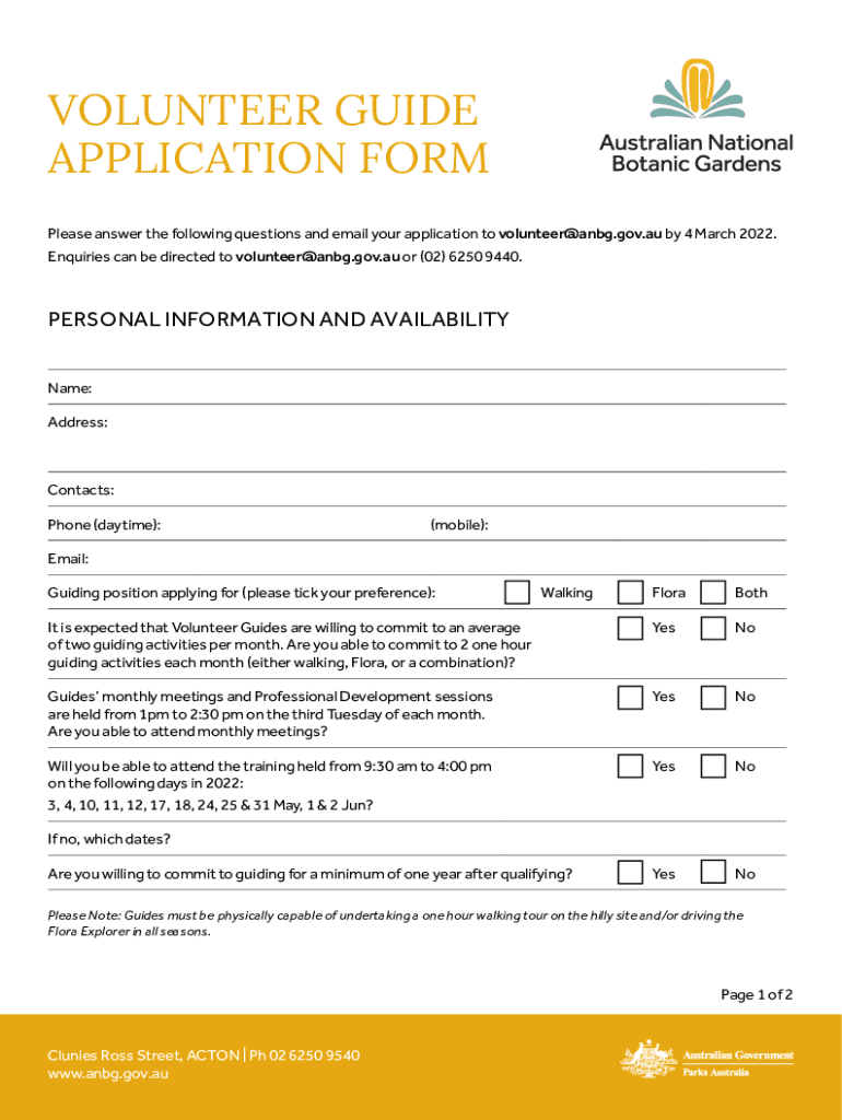 Parksaustralia Gov Aubotanic GardenspubANBG Volunteer Guide Application Form Parksaustralia Gov Au