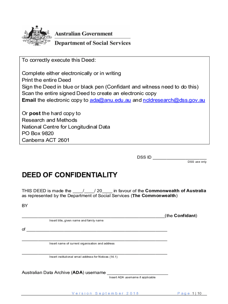 Australia Deed Confidentiality  Form