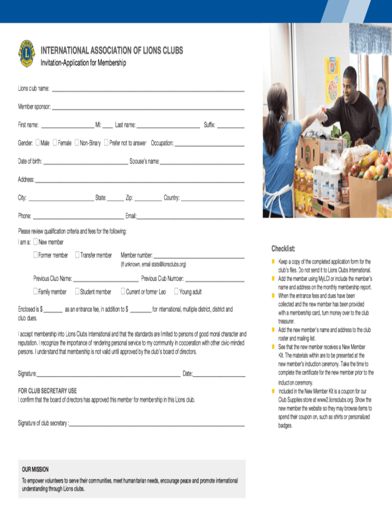 Lions Club Membership Application Form