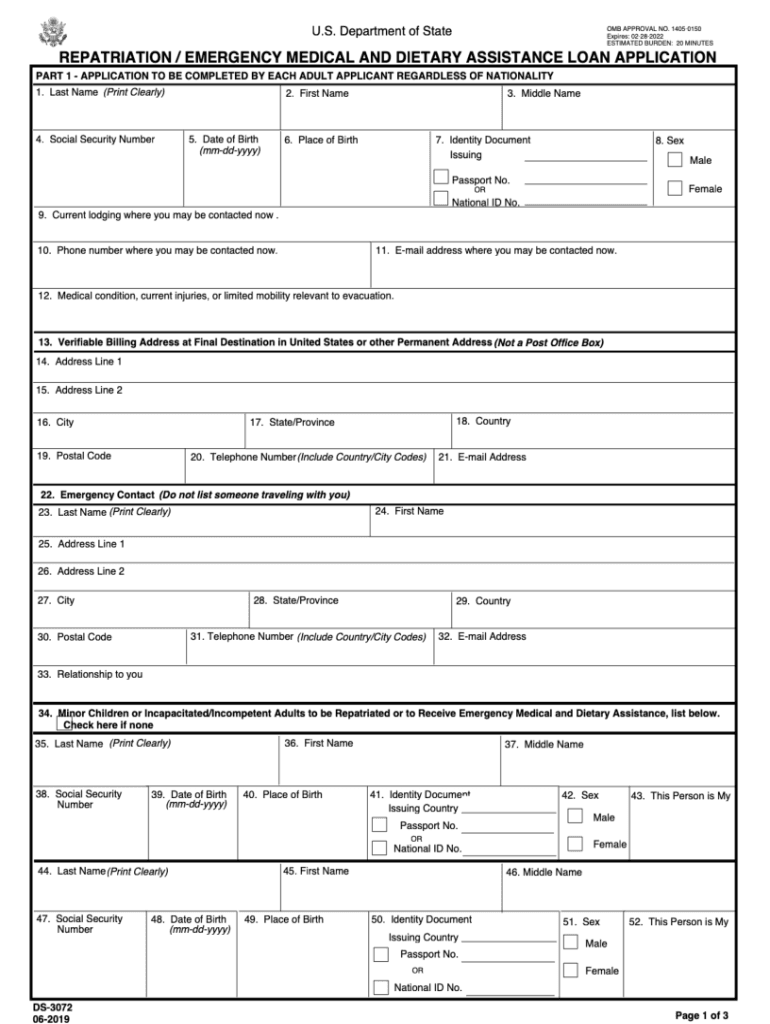 Fillable Online OMB APPROVAL NO 1405 0150 EXPIRATION DATE  Form