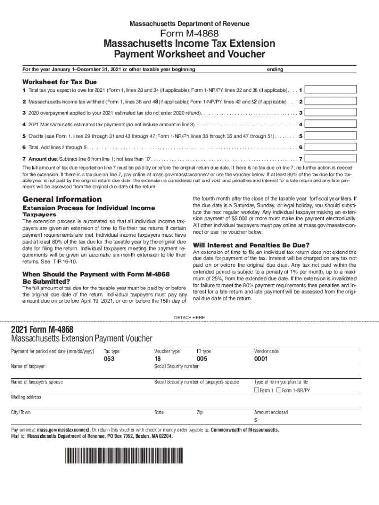  Massachusetts Department of Revenue Form M 4868 2021