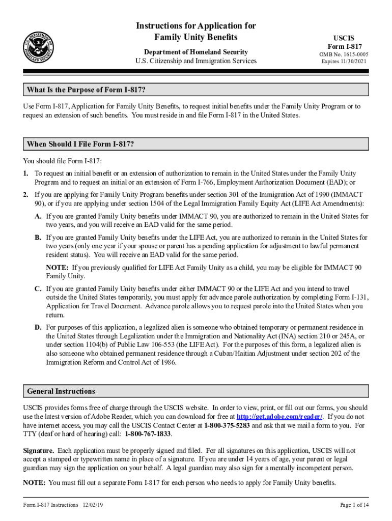 Fillable Online Instructions for Form I 817 Application