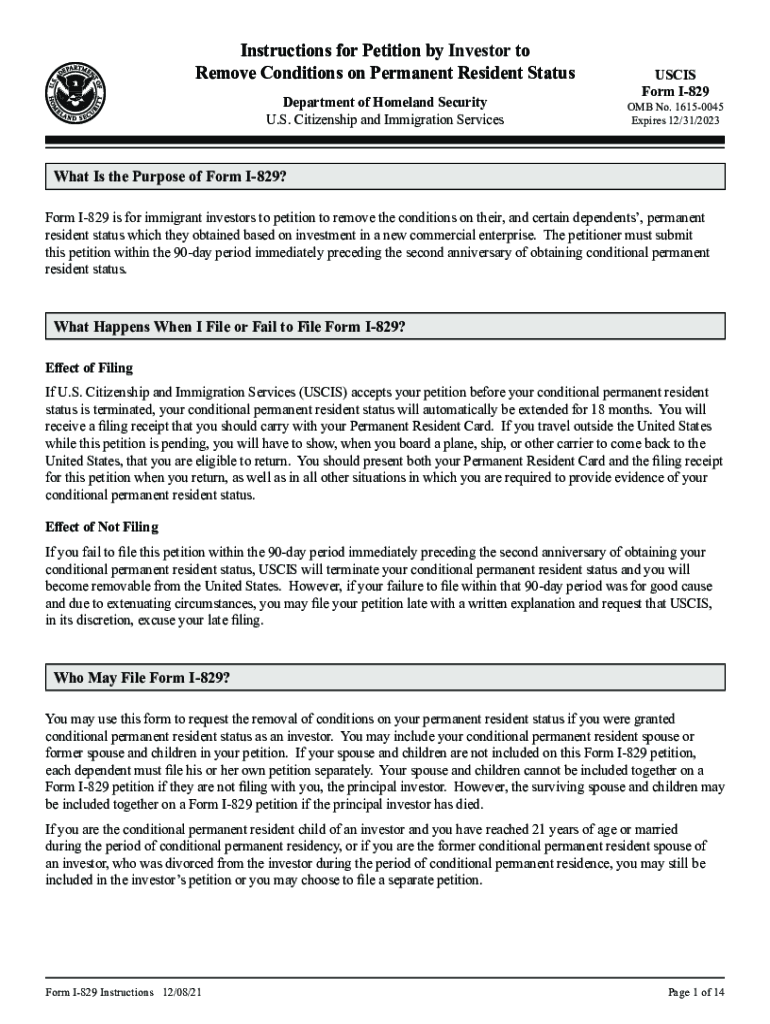 Fillable Online Form I 829, Petition by Investor to Remove