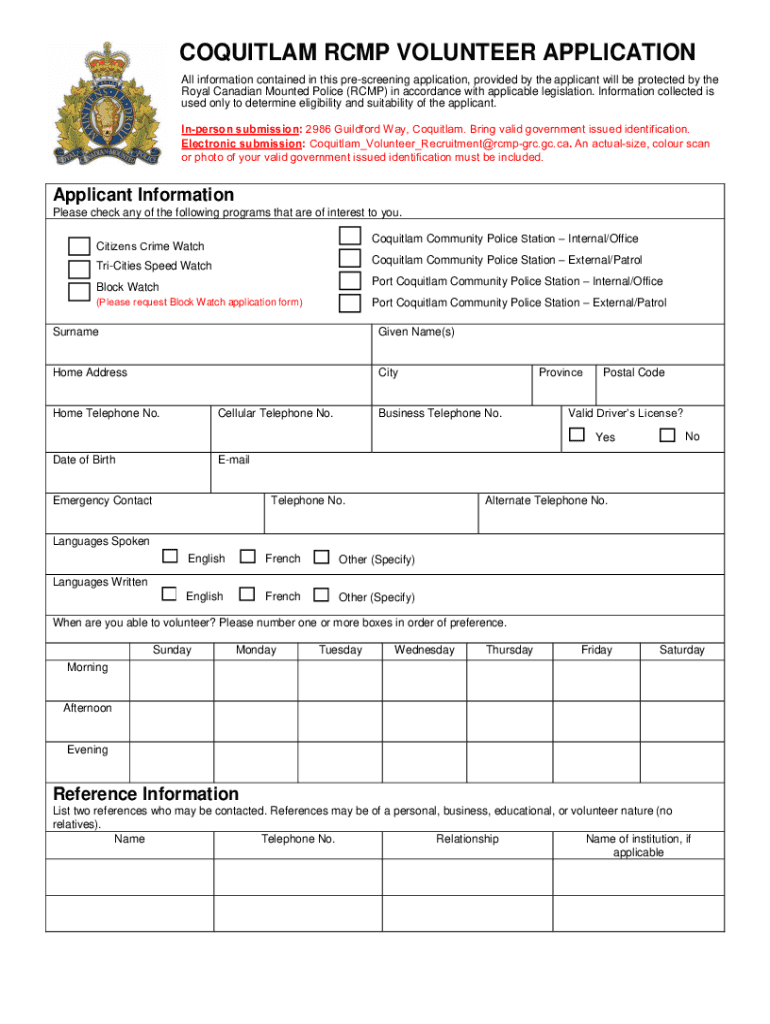 Canada Royal Mounted Police  Form